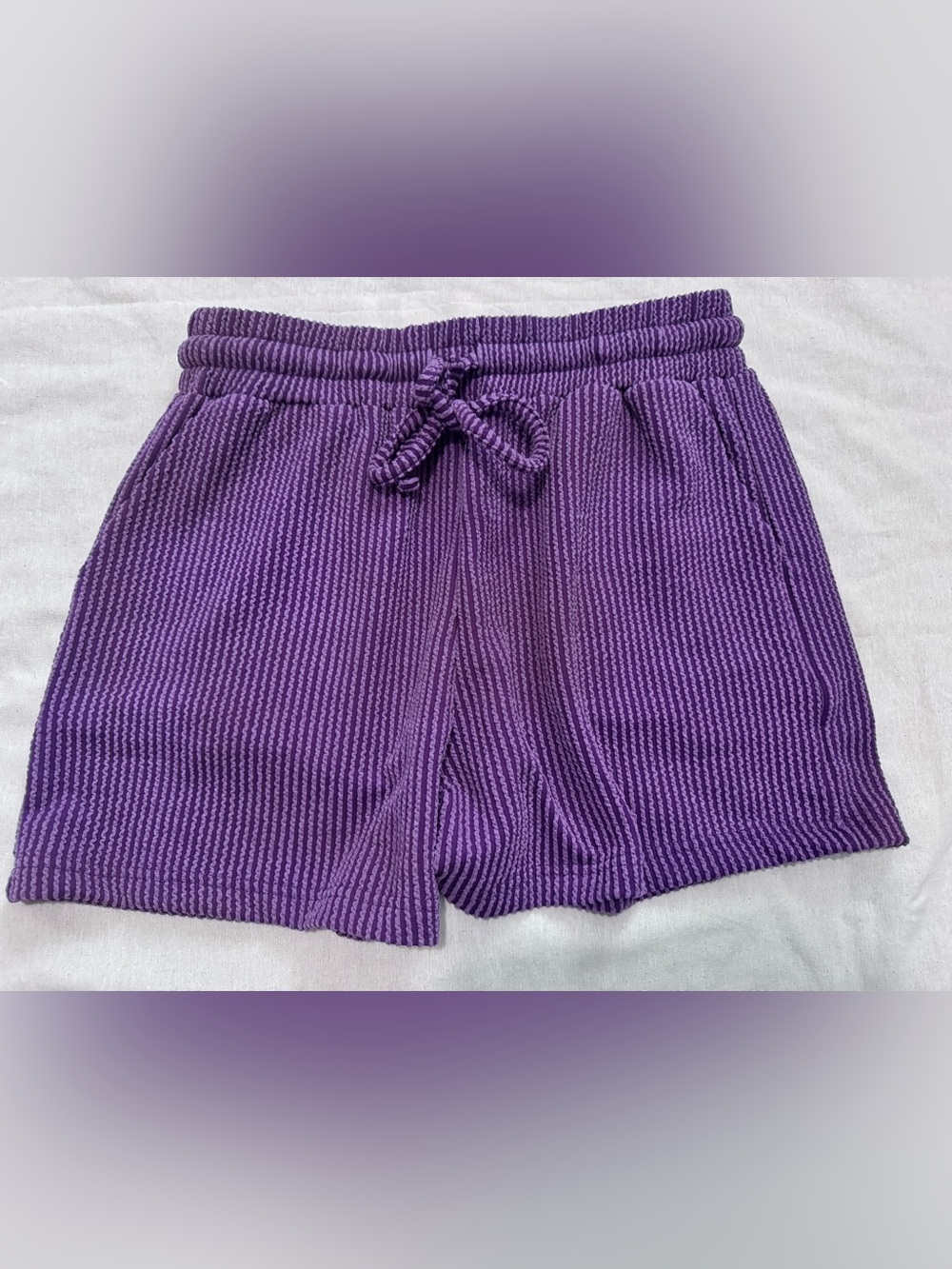 NWOT-Zenana Outfitters Purple Ribbed Knit Top & Shorts- Cozy Casual Wear-Medium - Picture 2 of 7